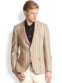 Billy Reid Essex Linen/Cotton Striped Blazer   Taupe