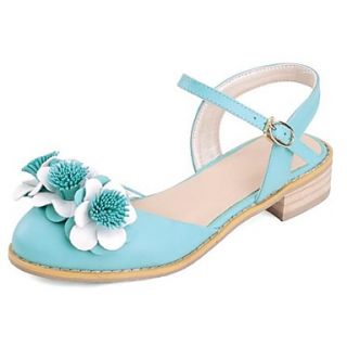 Faux Leather Womens Chunky Heel Sling Back Sandals With Flower Shoes(More Colors)