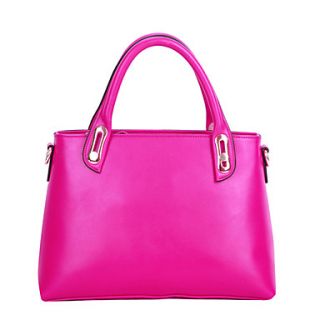 Global Freeman Womens European Free Man Simple Solid Color Two Uses Leather Tote(Fuchsia)