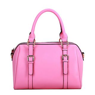 Global Freeman Womens Fashion Free Man Simple Solid Color Two Uses Leather Tote(Pink)