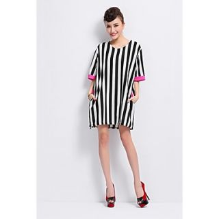 JRY Womens Simple Round Neck Stripe Loose Fit Dress