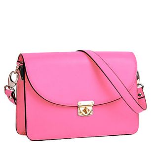 Global Freeman Womens Fashion Free Man Simple Solid Color Leather Messenger Bag(Pink)