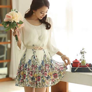 BeiYan Womens Sweet Floral Print Waist Dress(Screen Color)