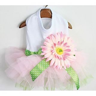 Petary Pets Cute Flower Decorate Cotton Mesh Ball Gown Dress For Dog
