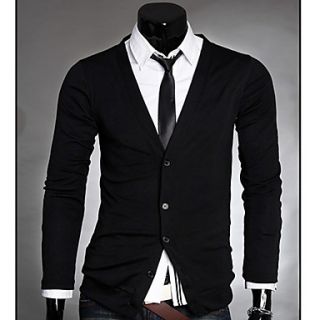 HKWB Casual Deep V Neck Cotton Slim Short Sleeve Sweater(Black)