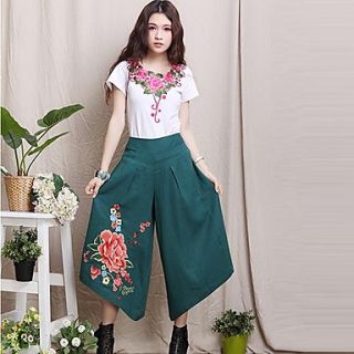 The New National Wind Retro Wide Leg Pants Embroidered Plus Size Pants