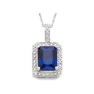 Sterling Silver Lab Created Sapphire Pendant, Womens