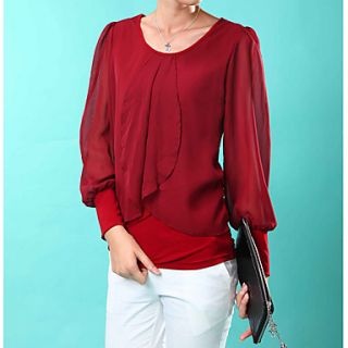 E Shop 2014 Summer Slim Ruffle Long Sleeve Chiffon Shirt (Red)