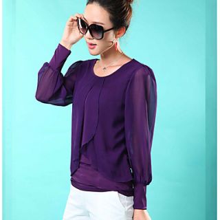 E Shop 2014 Summer Slim Ruffle Long Sleeve Chiffon Shirt (Purple)
