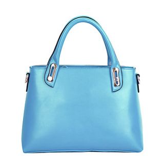 Global Freeman Womens European Free Man Simple Solid Color Two Uses Leather Tote(Light Blue)