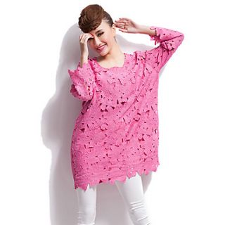 JRY Womens Simple Round Neck Fuchsia Cut Out Chiffon Long Sleeve Loose Fit Dress
