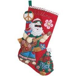 Love   Peace Santa Stocking Felt Applique Kit   18 Long
