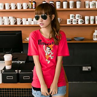 Lirenniao Korean Style Casual Short Sleeve T Shirt(Fuchsia)