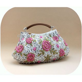 ONDY NewFloral Beading Retro Evening Bag (Silver)