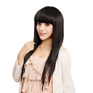 Capless Long Hair To Waist Straight Black Synthetic Wig Full Bang