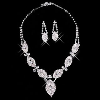 Silver Rhinestone Two Piece Ladies Dazzling Leaves Wedding Jewelry Set (45 cm)