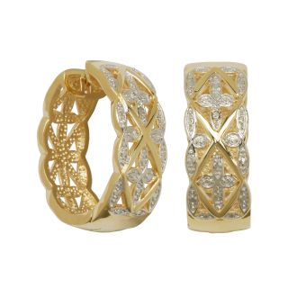 Bridge Jewelry Gold Plated Diamond Accent Wide Hoop Earrings