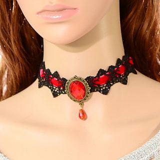 OMUTO Korean Gemstone Fashion Pendant Necklace (Red)