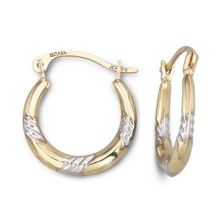 Two Tone 10K Gold Hoop Earrings, Womens