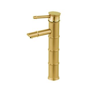 Contemporary Golden Painting Finish Bathroom Sink Faucet(Tall)   Bamboo Shape Design