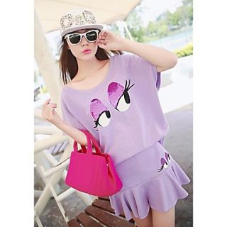 Jingpin Short Sleeve Sweet Fishtail Dress (Purple)