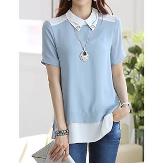 Jingpin Short Sleeve Chiffon Lapel Shirt (Blue)