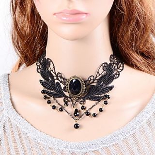 OMUTO Lace Jewel Elegant Collar Necklace (Black)
