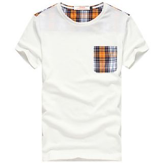 Lucassa Mens Simple Check Pocket Short Sleeve Casual T Shirt(White)