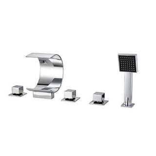 Two Handles Waterfall Tub Faucet with Hand Shower (Chrome Finish)