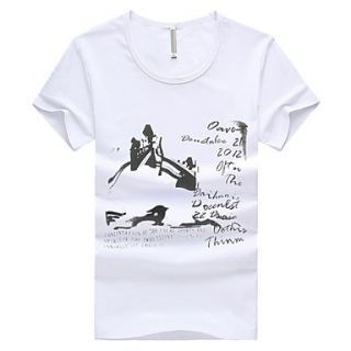 LangXin Mens Pomo Style Round Collar Floral Print Short Sleeve T Shirt(Black,White)