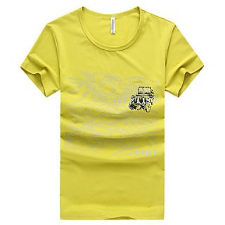 LangXin Mens Fashion Round Collar Floral Print Short Sleeve T Shirt(White,Yellow,Black)