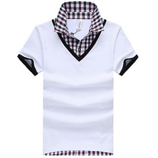 LangXin Mens Korean Splice Shirt Collar Short Sleeve Polo Shirt(Gray,White)