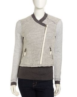 Asymmetrical Zip Front Cropped Jacket, Heather Gray