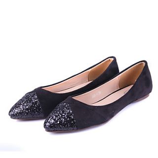 Womens Fashion Splice Sequins Flat Shoes(Black)