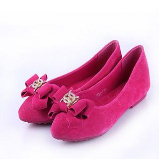 Womens Simple Bow Decoration Solid Color Cozy Flat Shoes(Fuchsia)