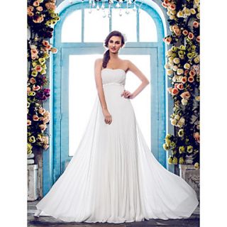 Sheath/Column Strapless Court Train Chiffon Wedding Dress (635867)