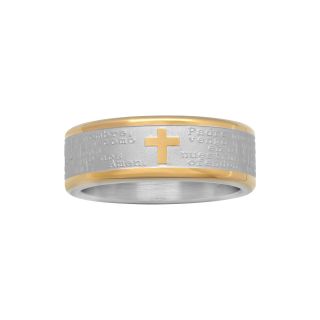 Spanish Lords Prayer Band Stainless Steel, Two Tone, Mens