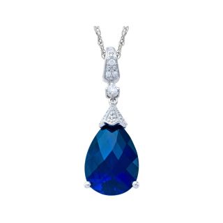 Lab Created Blue & White Pear Cut Sapphire Pendant, Womens