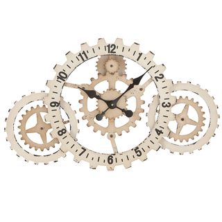 Casa Cortes Gear Up Time Wide Wall Clock (Antiqued white, sand and blackMaterials Wood/ metalFinish WeatheredBattery size Uses 1 AA battery (not included) Dimensions 19.25 inches high x 2 inches wide x 32 inches long Large numerals easy to read</ul )