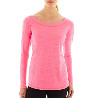 Xersion Long Sleeve Boatneck Seamed Melange Tee, Pink, Womens