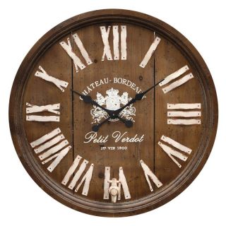 Wine Barrel Replica Wooden Wall Clock   33 Diam. In. Brown   WC2061DS