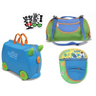 Melissa and Doug Blue Terrance Trunki Luggage Bundle (Blue/multiModel 5475Terrance will become your childs favorite ride on travel companionSaddle up with a padded seat made of durable fabric, designed for comfort and fun when strapped onto your TrunkiKe