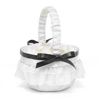Peplim Flower Basket (White/ blackMaterials SatinIncludes One (1) basketDimensions 8 inches x 5.5 inches x 5.5 inches )