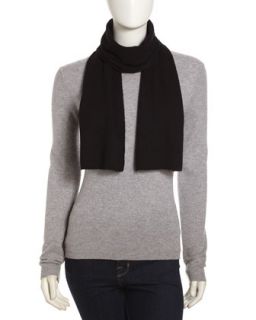 Cashmere 2 Ply Ribbed Scarf, Black