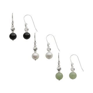 Gemstone & Cultured Freshwater Pearl 3 pr. Drop Earring Set, Womens