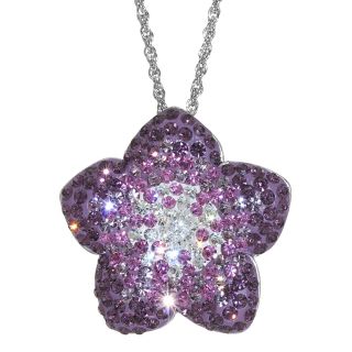 Sterling Silver Purple Crystal Flower Pendant, Womens