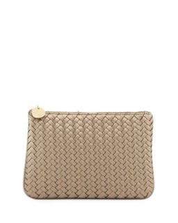 Faux Leather Woven Flat Clutch, Bronze