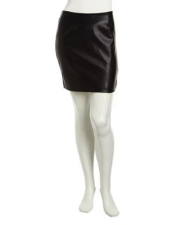 Faux Leather Irregular Mini Skirt, Black
