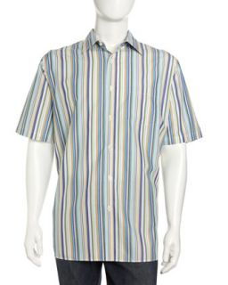 Non Iron Wrinkle Free Striped Sport Shirt, Multicolor