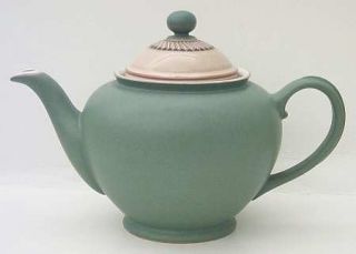 Denby Langley Luxor Teapot & Lid, Fine China Dinnerware   Blue, Green, Tan Geome